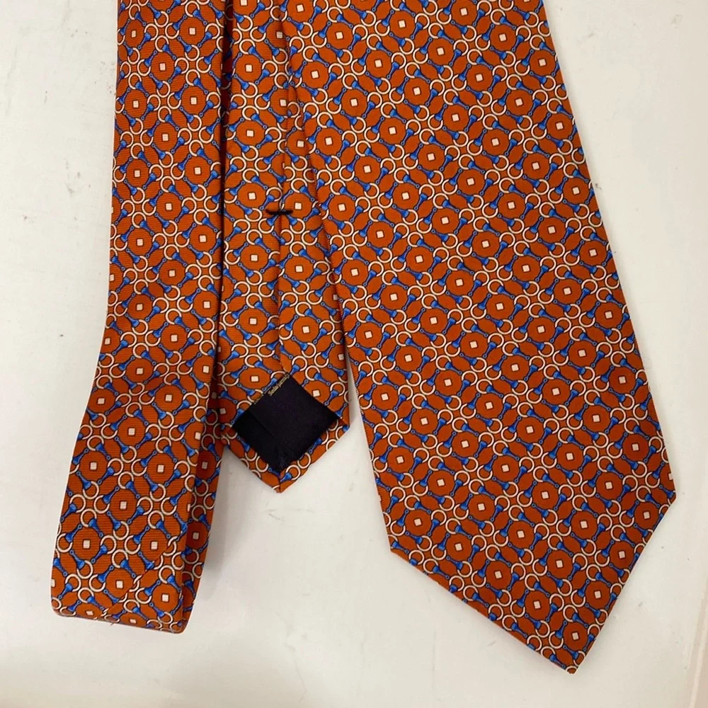 Brooks Brothers 100% Silk Orange, Blue and Gold Necktie. Made in New York